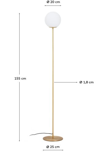 KAVE HOME Brisia gulvlampe - 1 matteret glaskugle og b�rstet messingfinish metal (�20)