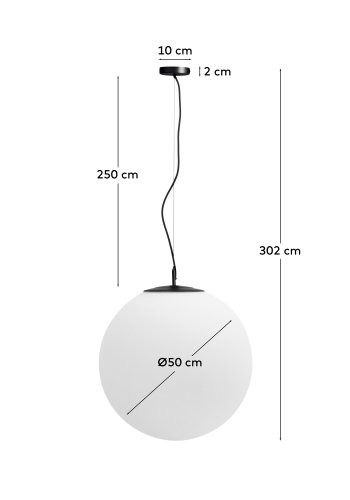 KAVE HOME Brisia loftlampe - 1 matteret glaskugle og sort metal (�50)