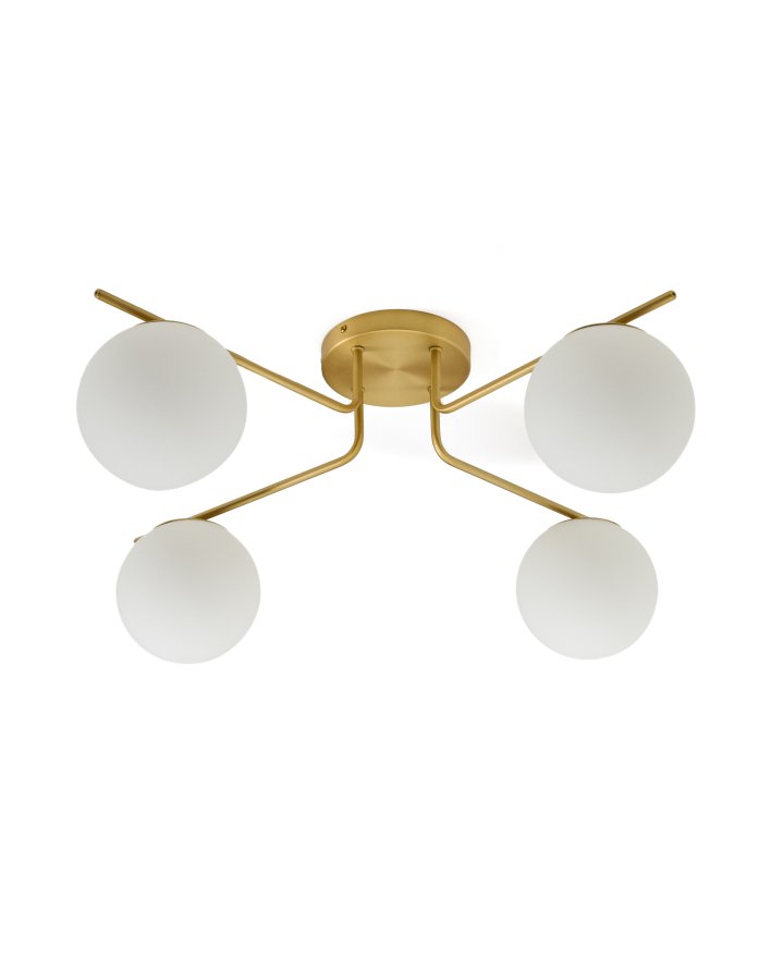 KAVE HOME Brisia loftlampe - 4 matterede glaskugler og b�rstet messingfinish metal (�15)