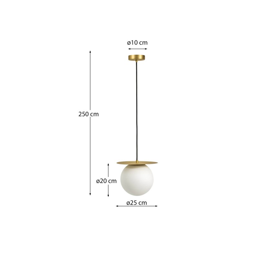 KAVE HOME Brisia loftlampe - 1 matteret glaskugle og messingfinish metal (�20)