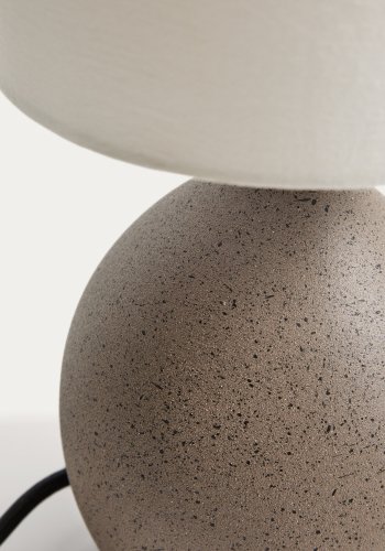 KAVE HOME Viona stor bordlampe - elfenben bomuld og gr� metal med tekstureret steneffekt (H:36)