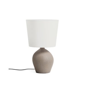 KAVE HOME Viona mellemstor bordlampe - elfenben bomuld og gr� metal med tekstureret steneffekt (H:50)