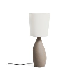 KAVE HOME Viona stor bordlampe - elfenben bomuld og gr� metal med tekstureret steneffekt (H:77)