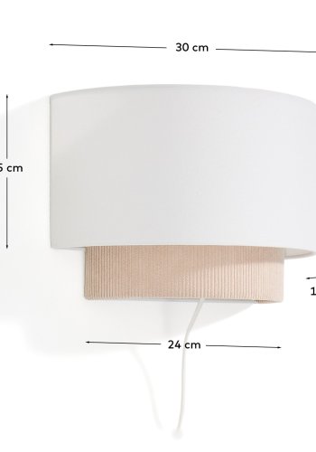 KAVE HOME Bianella v�glampe - hvid bomuld og beige fl�jl