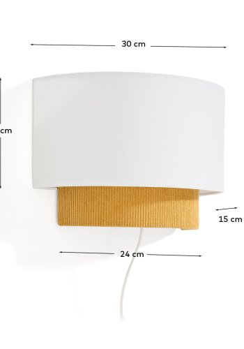 KAVE HOME Bianella v�glampe - hvid bomuld og sennepsfarvet fl�jl