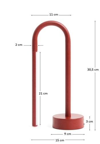 KAVE HOME Bow b�rbar bordlampe, genopladelig - r�d aluminium