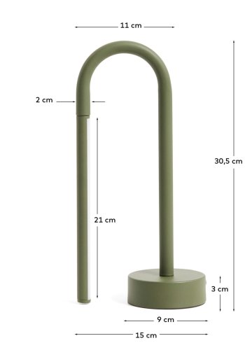 KAVE HOME Bow b�rbar bordlampe, genopladelig - gr�n aluminium