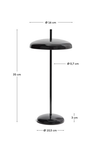 KAVE HOME Porte b�rbar bordlampe, m. justerbar h�jde, genopladelig - sort aluminium