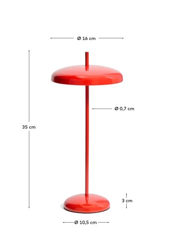 KAVE HOME Porte b�rbar bordlampe, m. justerbar h�jde, genopladelig - r�d aluminium