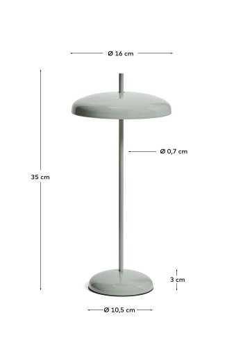 KAVE HOME Porte b�rbar bordlampe, m. justerbar h�jde, genopladelig - lysegr�n aluminium