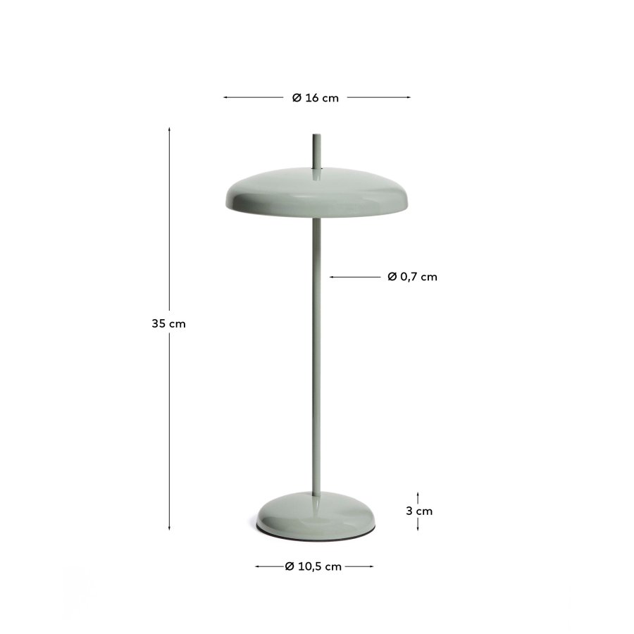KAVE HOME Porte b�rbar bordlampe, m. justerbar h�jde, genopladelig - lysegr�n aluminium