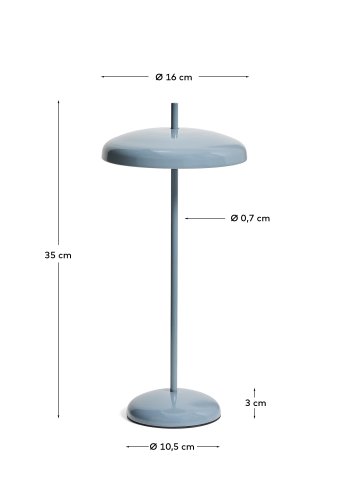 KAVE HOME Porte b�rbar bordlampe, m. justerbar h�jde, genopladelig - bl� aluminium
