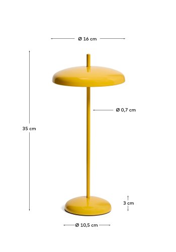 KAVE HOME Porte b�rbar bordlampe, m. justerbar h�jde, genopladelig - gul aluminium