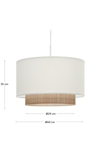 KAVE HOME Erna taklampeskjerm, rund - hvitt stoff og bambus (40)
