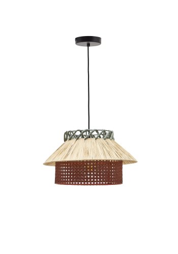 KAVE HOME Pulmi taklampe, rund - natur/terrakotta/bl polyrattan/rotting (40)