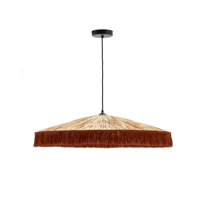 KAVE HOME Pollensa loftlampe, rund - natur polyrattan/rattan og terracottafrynser (75)