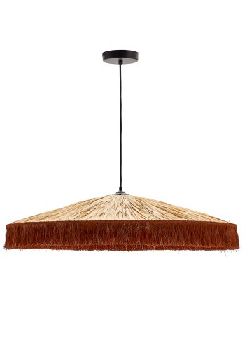 KAVE HOME Pollensa taklampe, rund - naturlig polyrattan/rotting og terrakotta frynser (75)