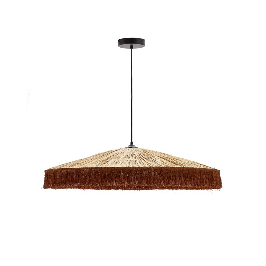 KAVE HOME Pollensa taklampe, rund - naturlig polyrattan/rotting og terrakotta frynser (75)