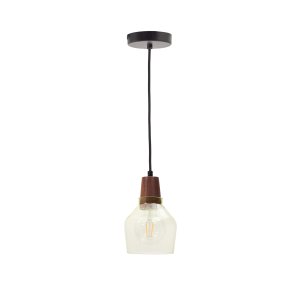 KAVE HOME Silex loftlampe, rund - grn glas og brun valnddefinér (13)