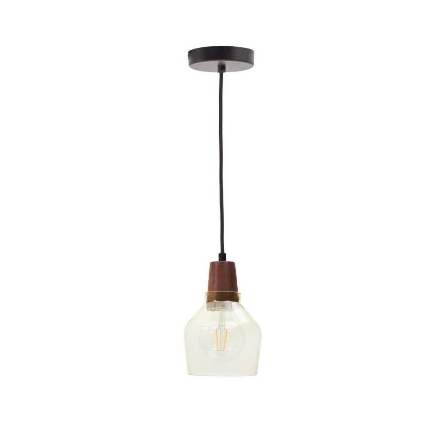KAVE HOME Silex taklampe, rund - grnt glass og brun valntt finish (13)