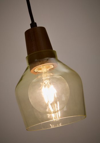 KAVE HOME Silex taklampe, rund - grnt glass og brun valntt finish (13)