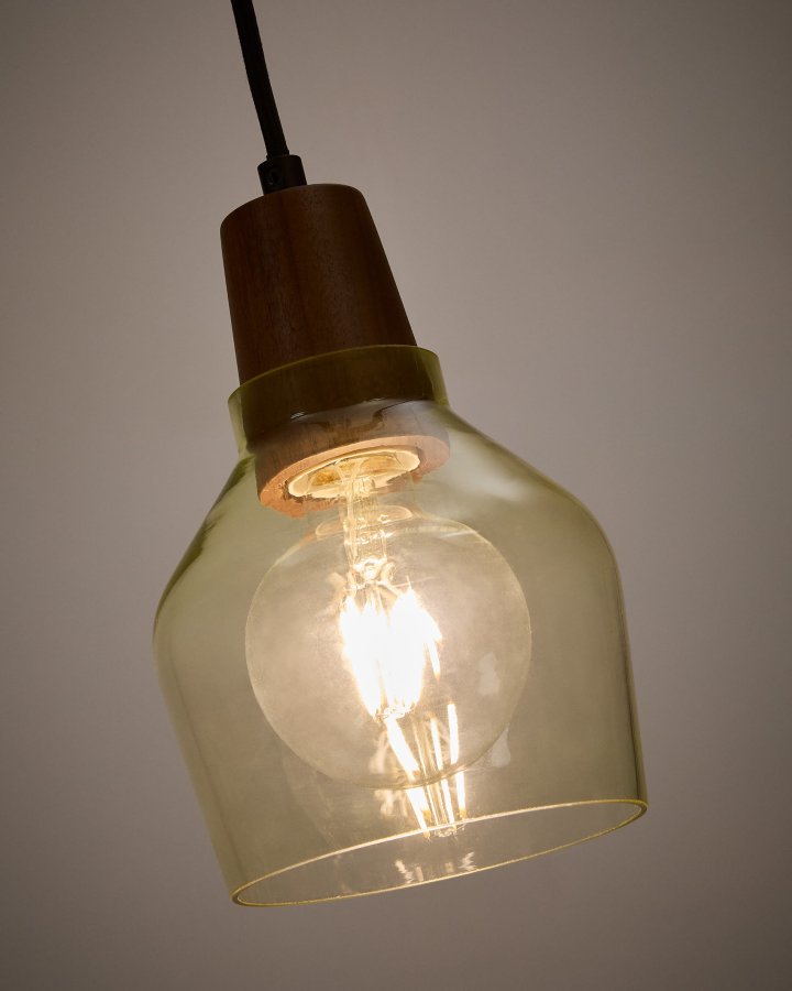 KAVE HOME Silex taklampe, rund - grnt glass og brun valntt finish (13)