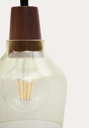 KAVE HOME Silex taklampe, rund - grnt glass og brun valntt finish (13)