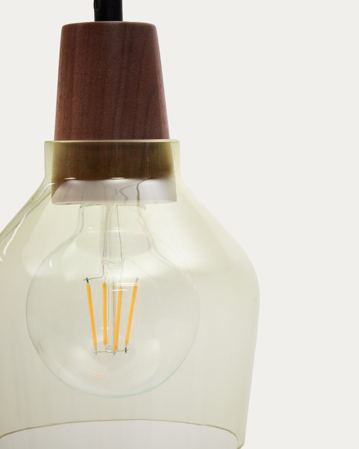 KAVE HOME Silex taklampe, rund - grnt glass og brun valntt finish (13)