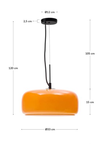 KAVE HOME Reig taklampe, rund - oransje glass (38)