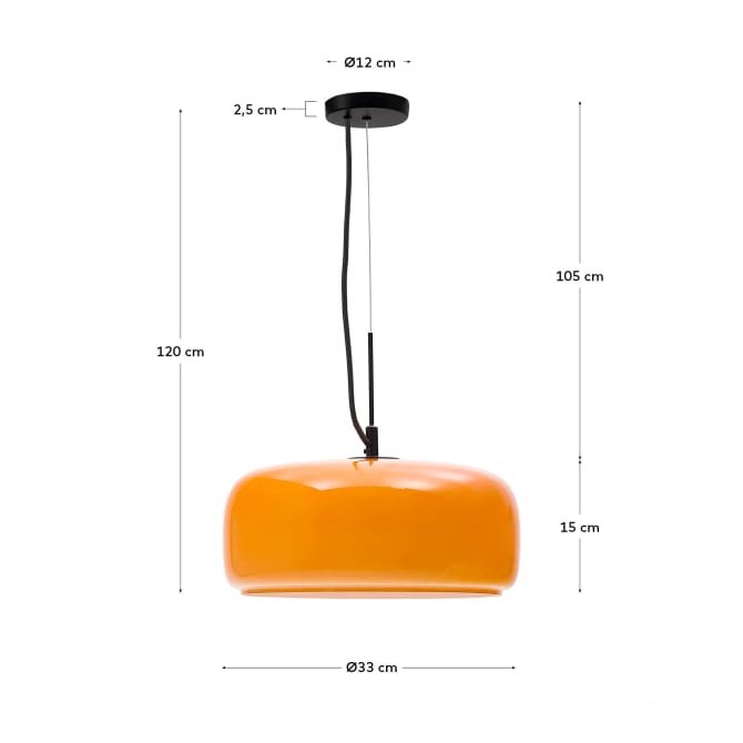 KAVE HOME Reig taklampe, rund - oransje glass (38)