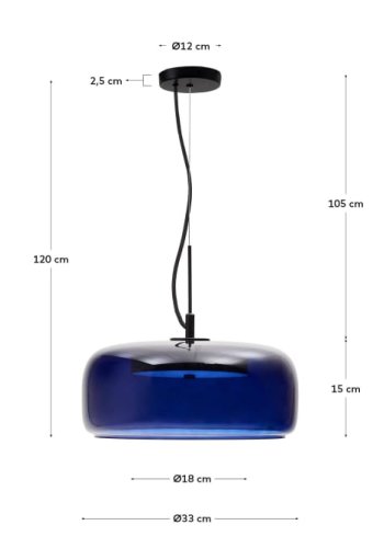 KAVE HOME Reig taklampe, rund - bltt glass (38)