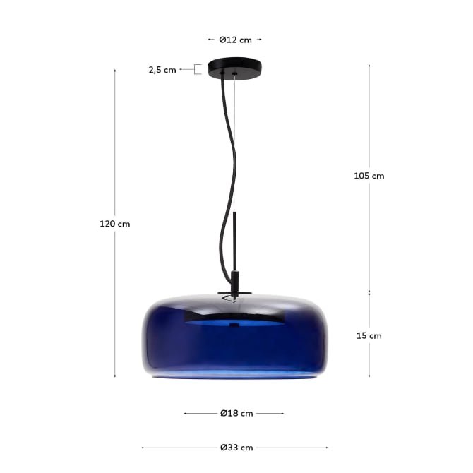KAVE HOME Reig taklampe, rund - bltt glass (38)