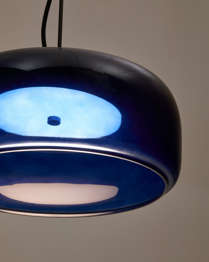 KAVE HOME Reig taklampe, rund - bltt glass (38)