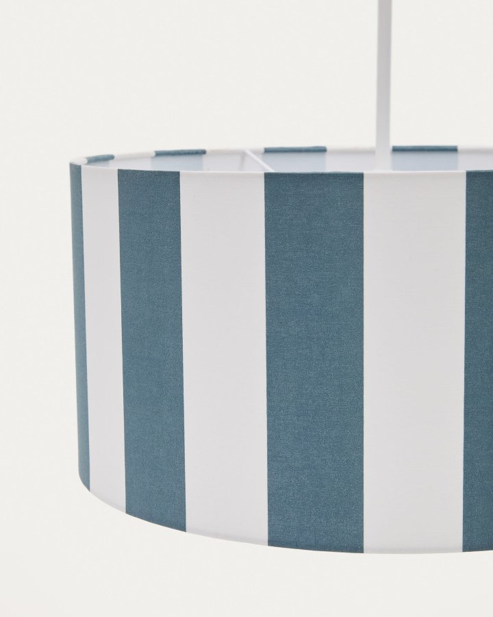 KAVE HOME Ciral taklampeskjerm for barn, rund - bl og hvite striper stoff (40)