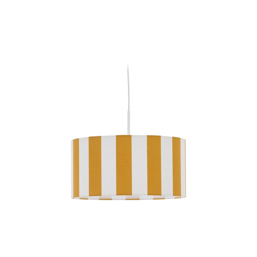 KAVE HOME Ciral taklampeskjerm for barn, rund - gule og hvite striper stoff (40)