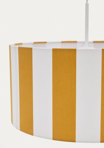 KAVE HOME Ciral taklampeskjerm for barn, rund - gule og hvite striper stoff (40)