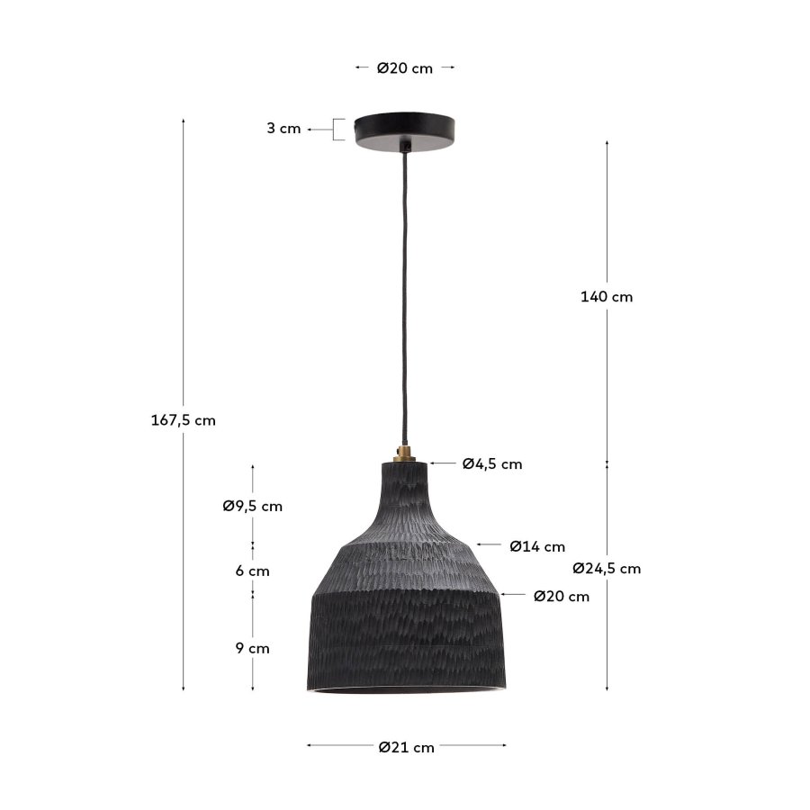 KAVE HOME Amire taklampe i tre i svart utfrelse, 21 cm