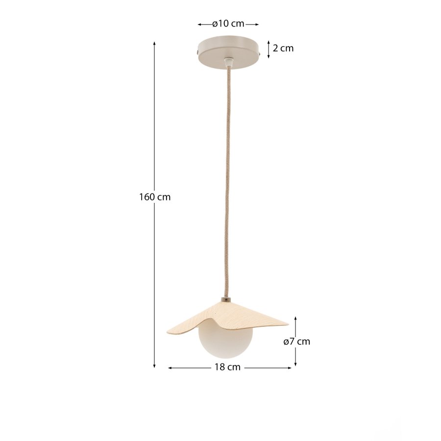 KAVE HOME Wilara loftlampe - 1 hvid r�get glaskugle og egetr�sfiner