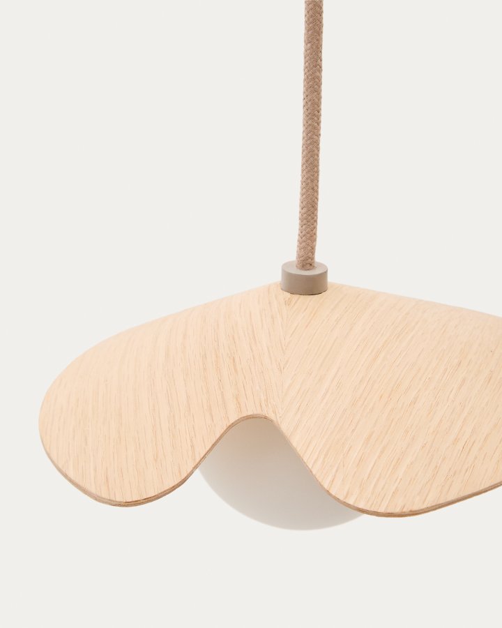 KAVE HOME Wilara loftlampe - 1 hvid r�get glaskugle og egetr�sfiner