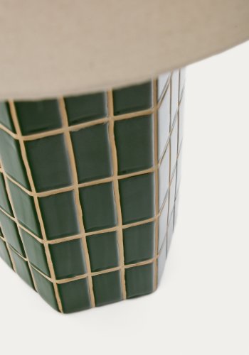 KAVE HOME Rue bordlampe - ecru stof og grn malet keramisk