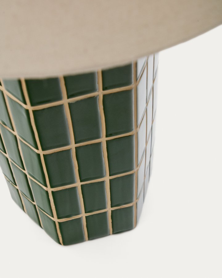 KAVE HOME Rue bordlampe - ecru stof og grn malet keramisk