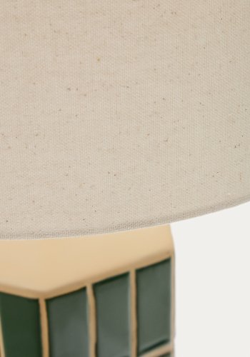 KAVE HOME Rue bordlampe - ecru stof og grn malet keramisk