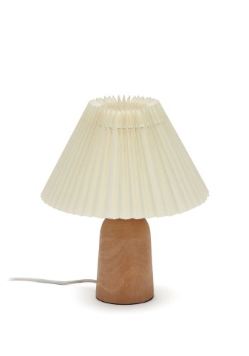 KAVE HOME Benicarlo bordlampe - beige plissert skjerm og naturlig tre
