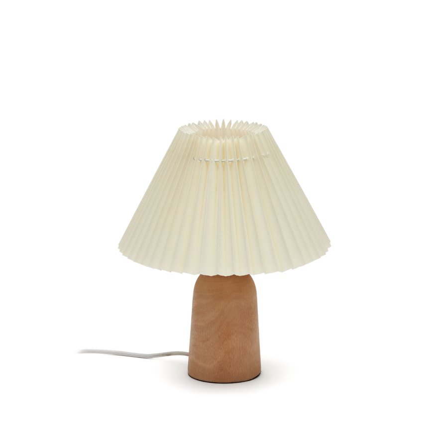 KAVE HOME Benicarlo bordlampe - beige plissert skjerm og naturlig tre