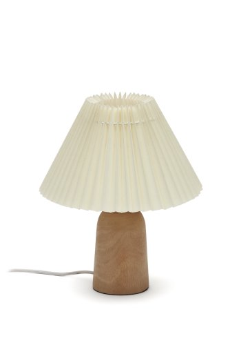 KAVE HOME Benicarlo bordlampe - beige plissert skjerm og naturlig tre
