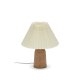 KAVE HOME Benicarlo bordlampe - beige plissert skjerm og naturlig tre