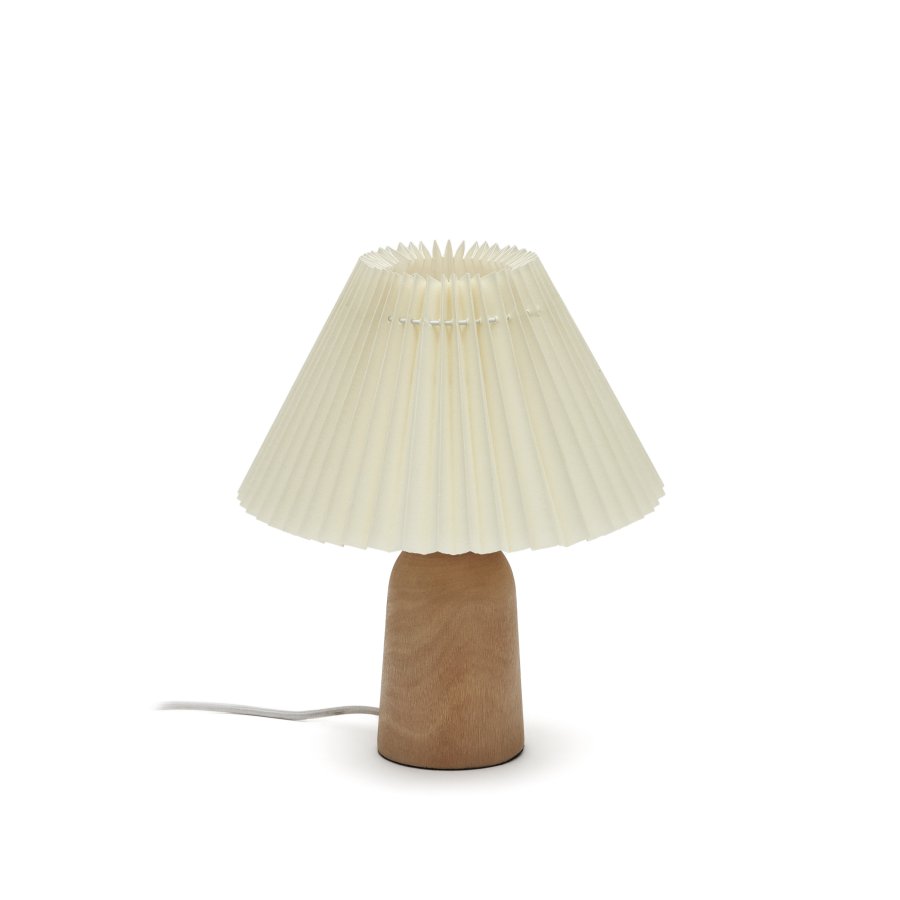 KAVE HOME Benicarlo bordlampe - beige plissert skjerm og naturlig tre
