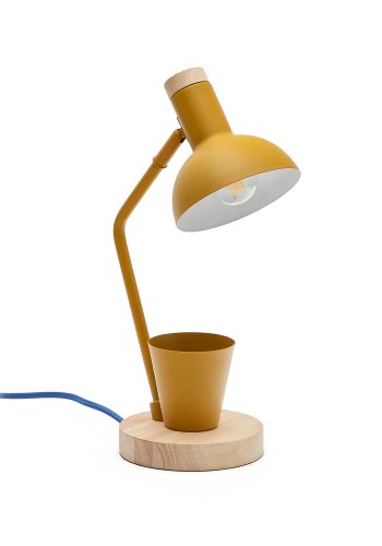 KAVE HOME Katia skrivebordslampe, med blyantholder - tre og sennepsgult metall