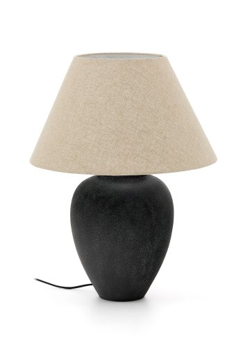 KAVE HOME Mercadal bordlampe, rund - svart keramikk (45)