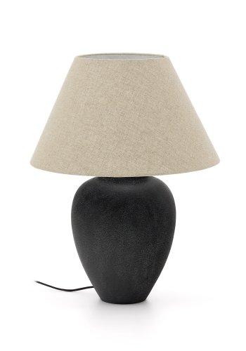 KAVE HOME Mercadal bordlampe, rund - svart keramikk (45)
